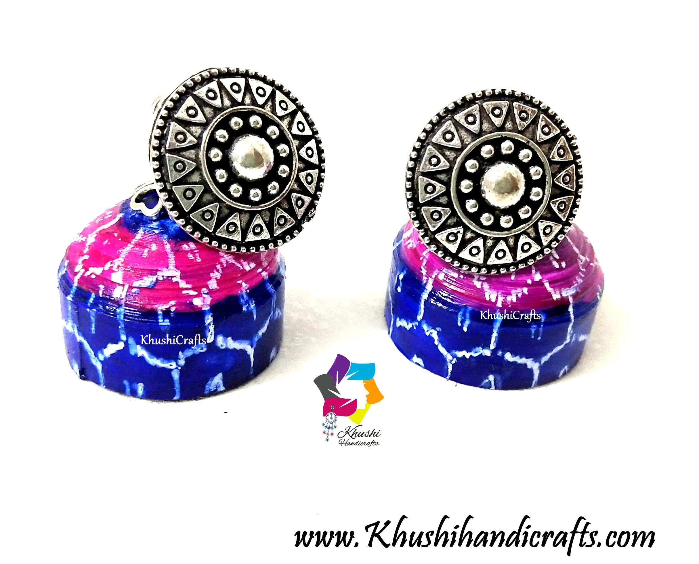 Quilling Jhumkas, Beautiful Paper Stud Earrings with Ikkat work-Indian Art