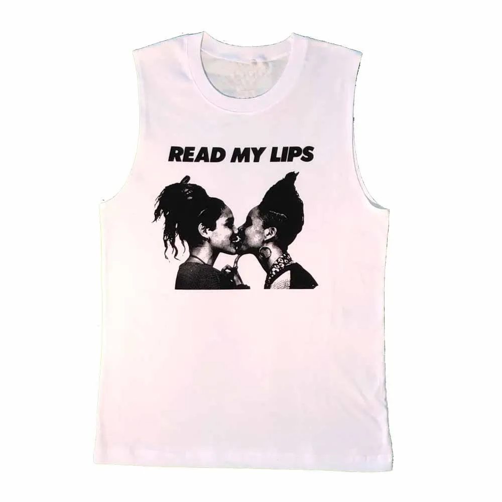 Read My Lips Women Sleeveless T-Shirt Supporting Rainbow Railroad