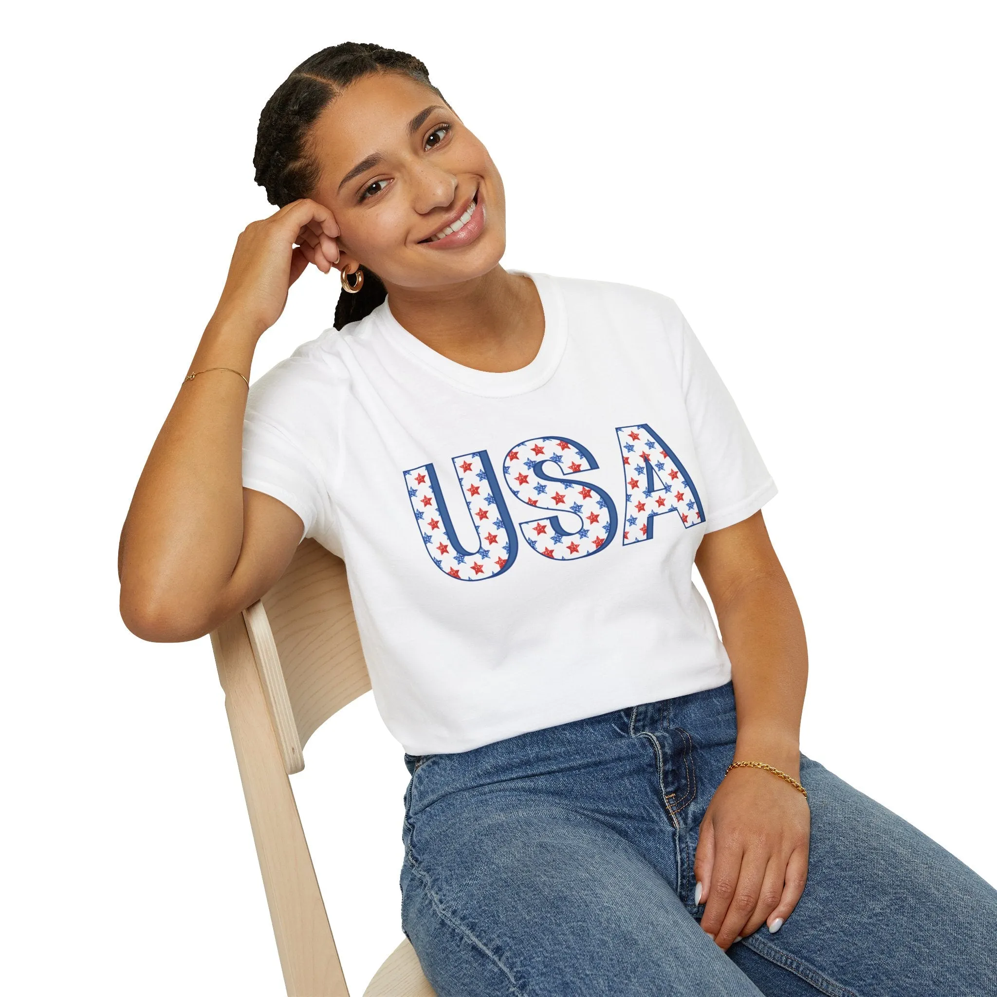 Red White and Blue USA with Stars Graphic T-Shirt