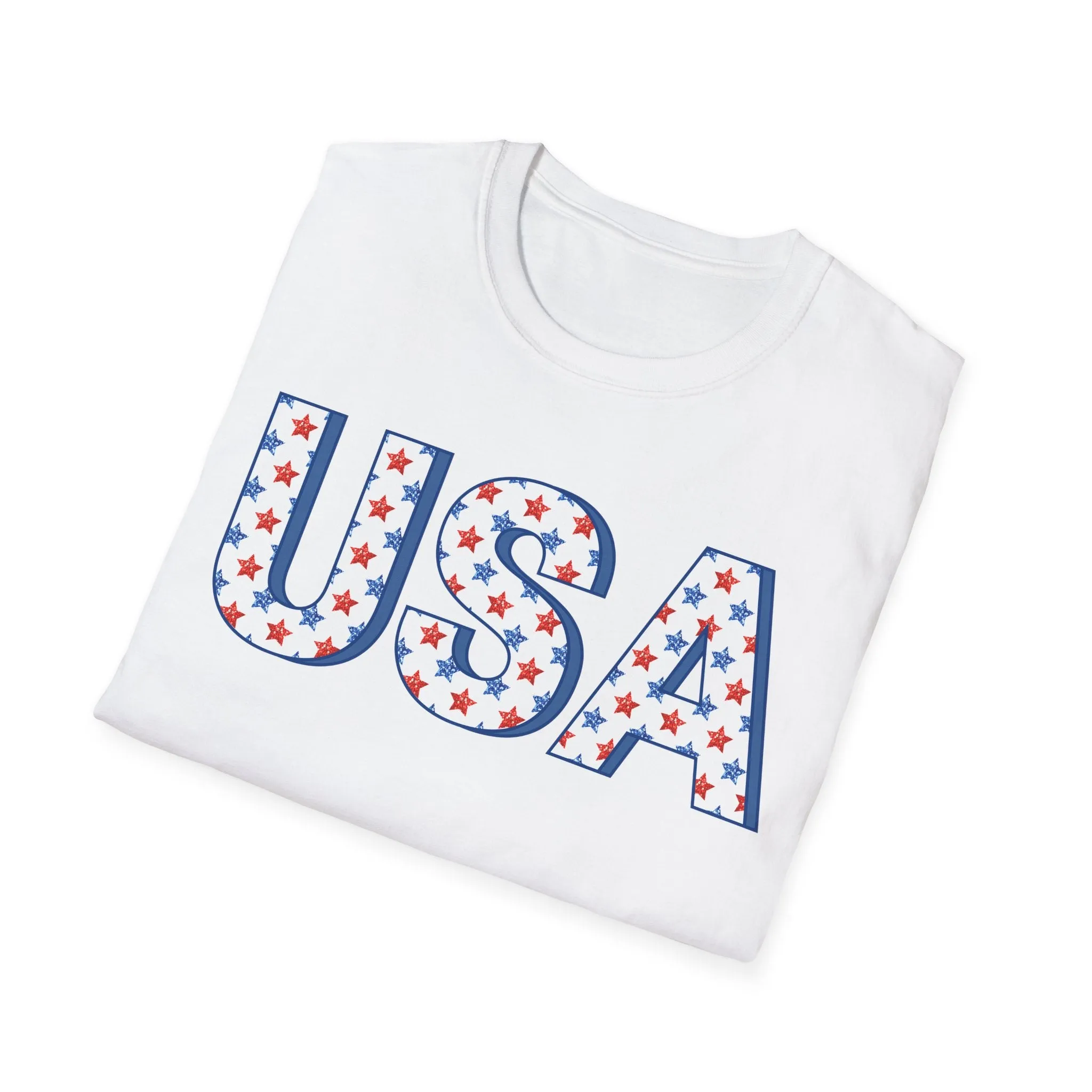 Red White and Blue USA with Stars Graphic T-Shirt