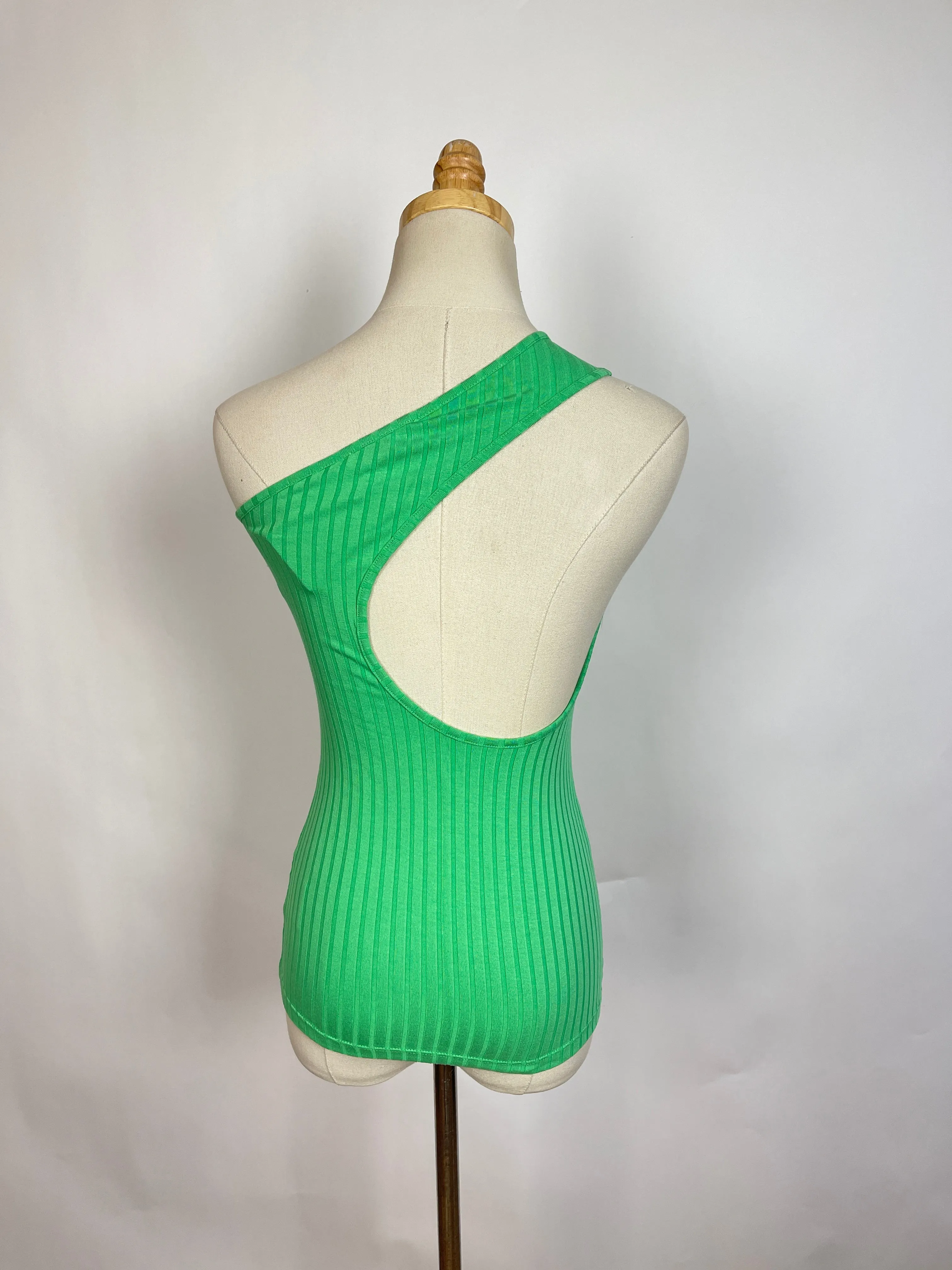 Rodebjar Navista Green One Shoulder Ribbed Tank (M)