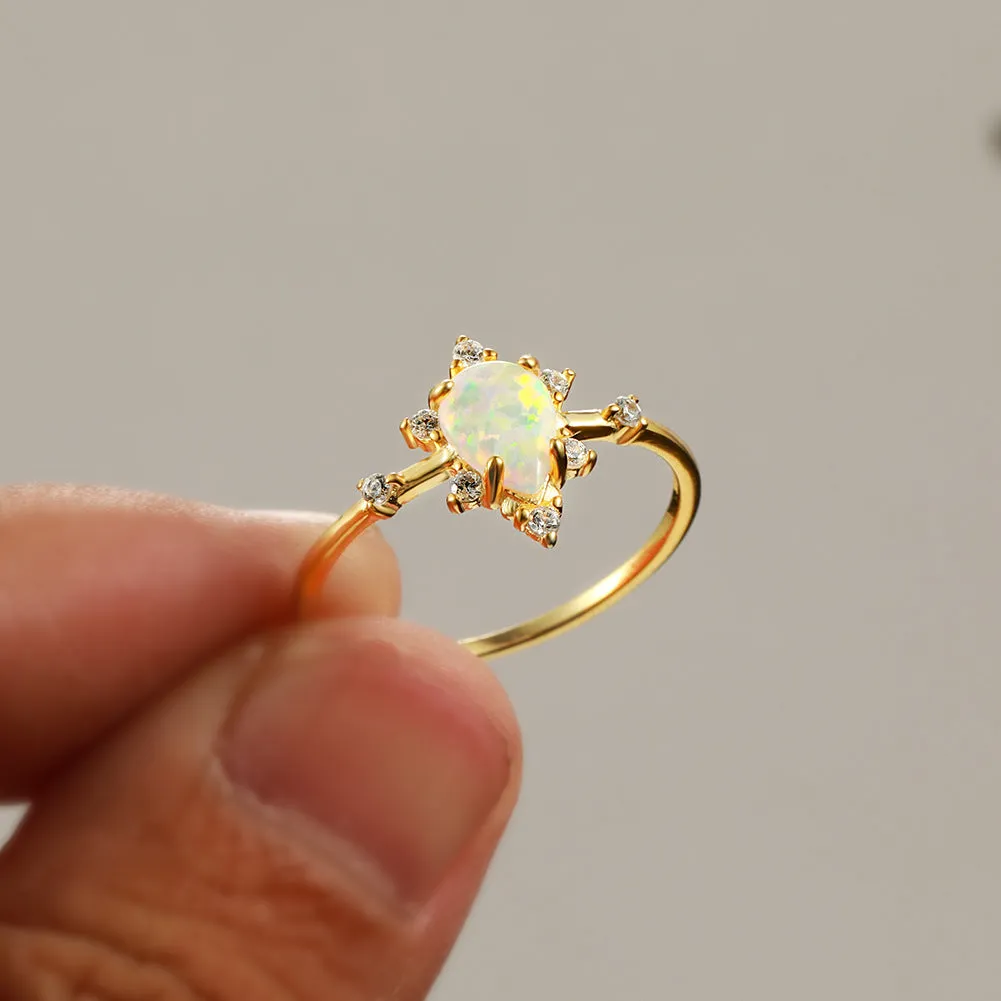 S925 Silver Gold-plated Drop Shaped Opal Ring for Women