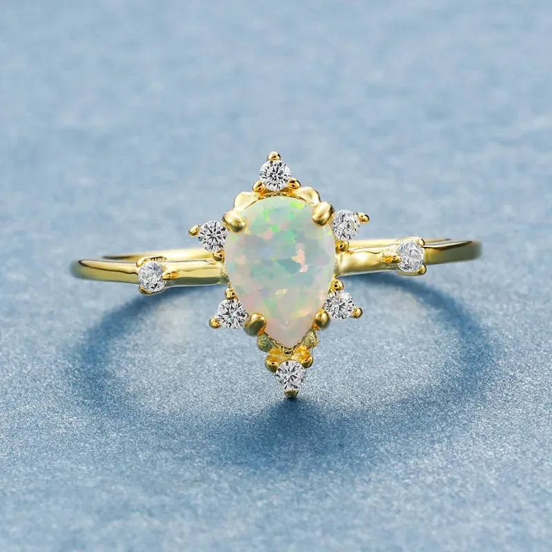 S925 Silver Gold-plated Drop Shaped Opal Ring for Women