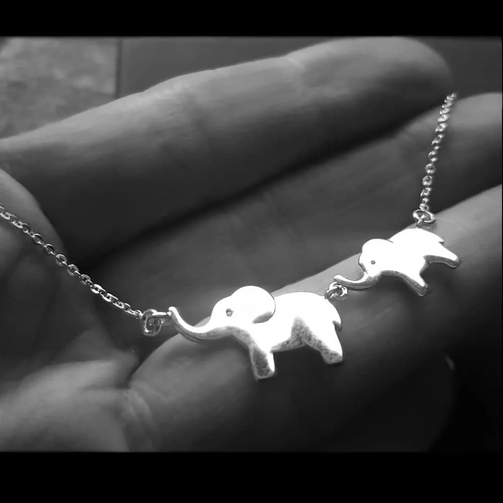 Silver Elephant Necklace, Mum & Baby Elephant Necklace