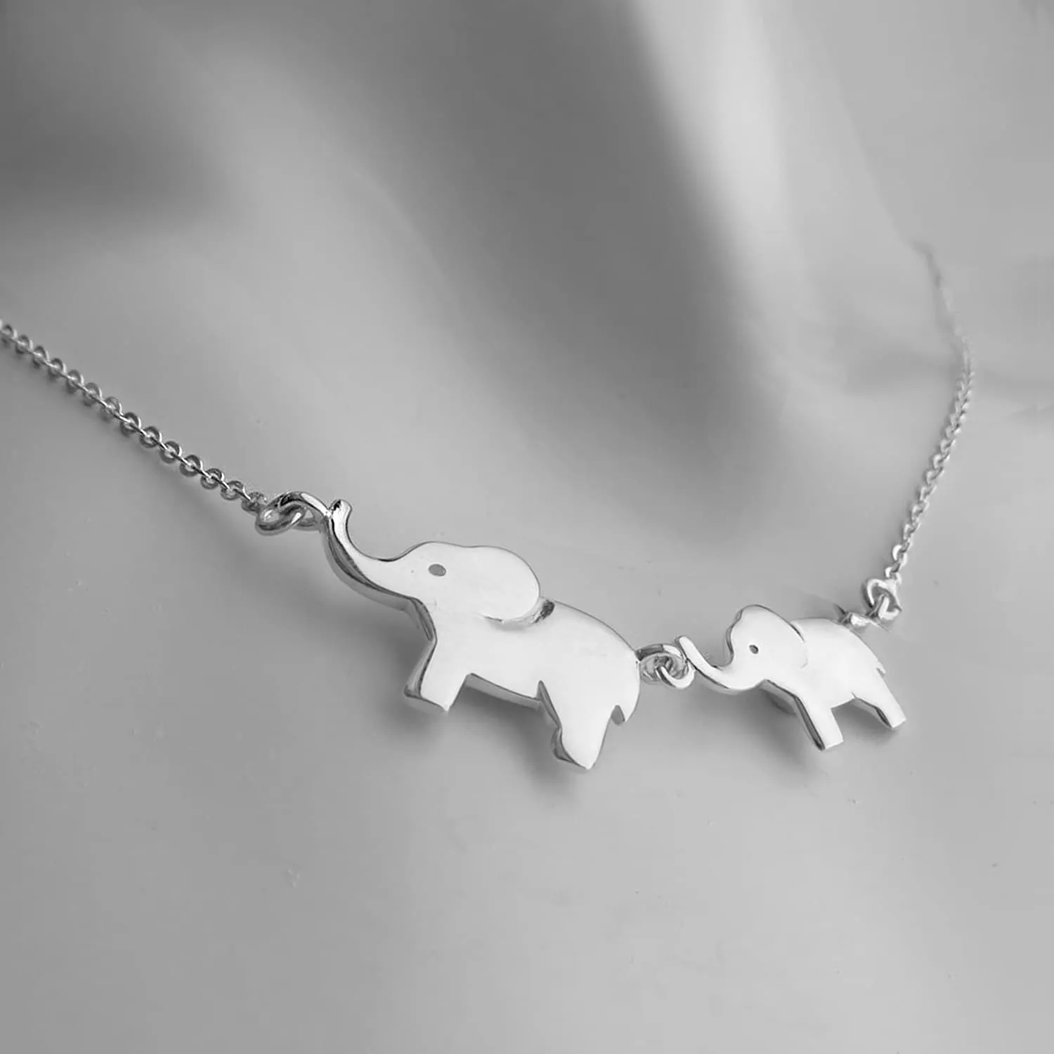 Silver Elephant Necklace, Mum & Baby Elephant Necklace