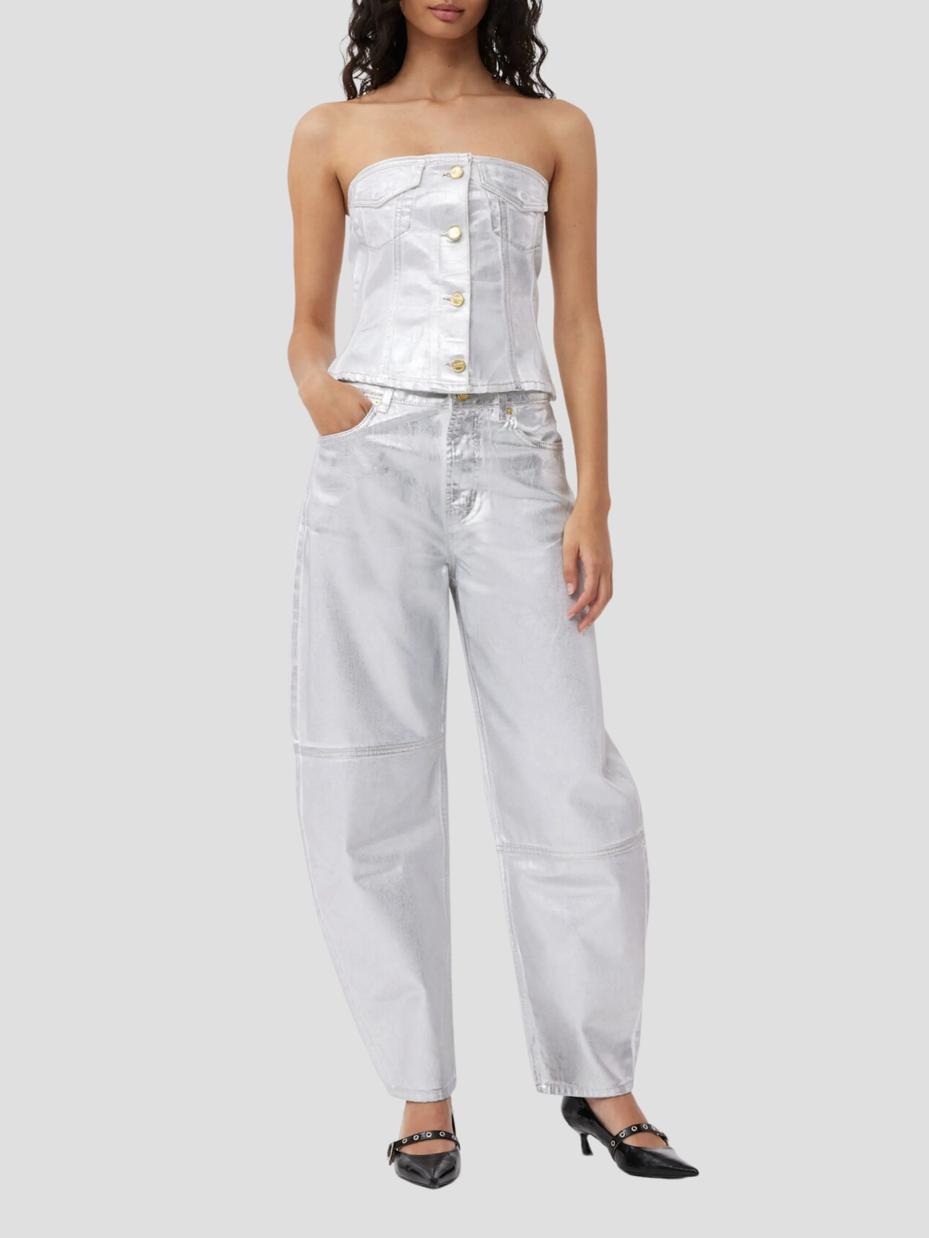 Silver Foil Denim Pants