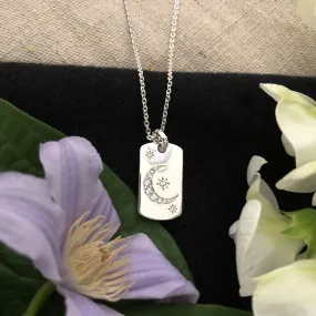 Silver Moon Dog Tag Necklace