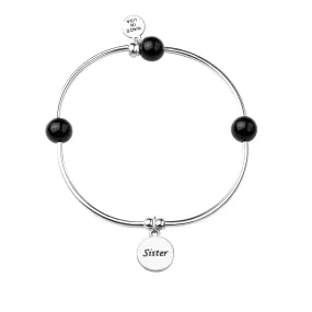 Sister | Soft Bangle Charm Bracelet | Onyx