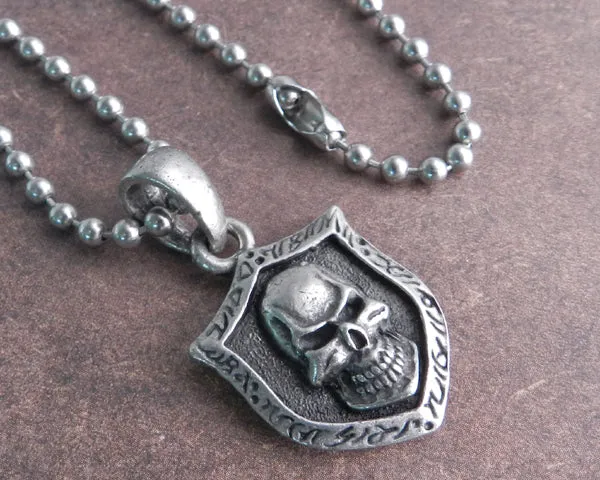 Skull Shield on Stainless Steel 30" Shot Bead Ball Chain