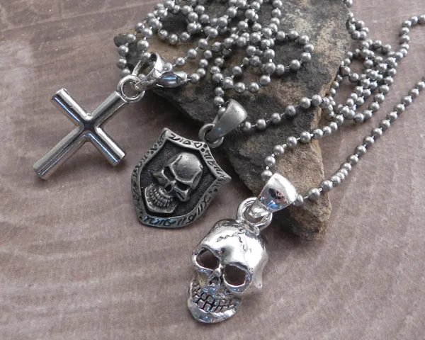 Skull Shield on Stainless Steel 30" Shot Bead Ball Chain