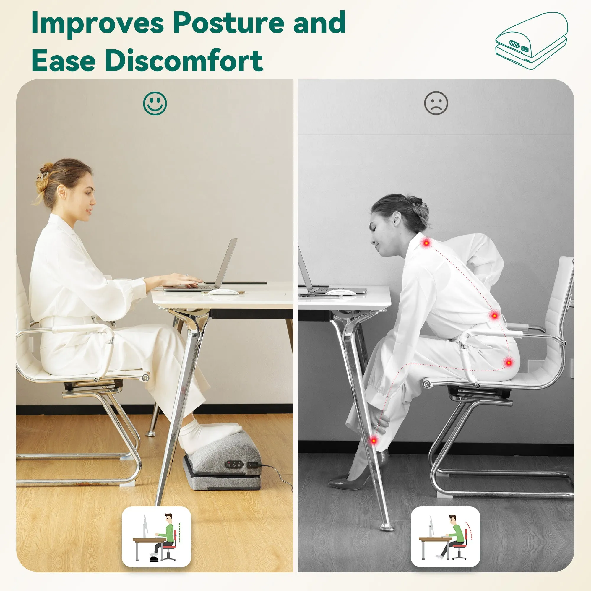 Snailax Heated Ergonomic Foot Stool for Under Desk at Work with Adjustable Height and 2 Heating Levels & 3 Vibrating Massage Modes - 535N