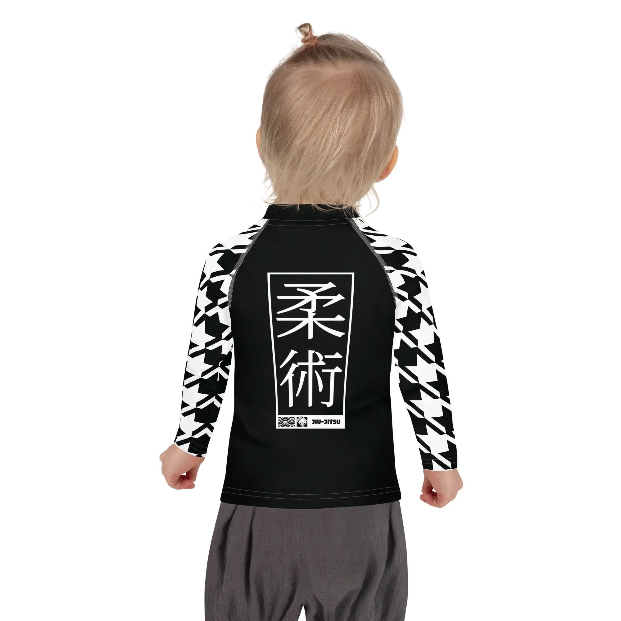 Sporty Style: Houndstooth Jiu-Jitsu Long Sleeve Rash Guard for Girls' BJJ