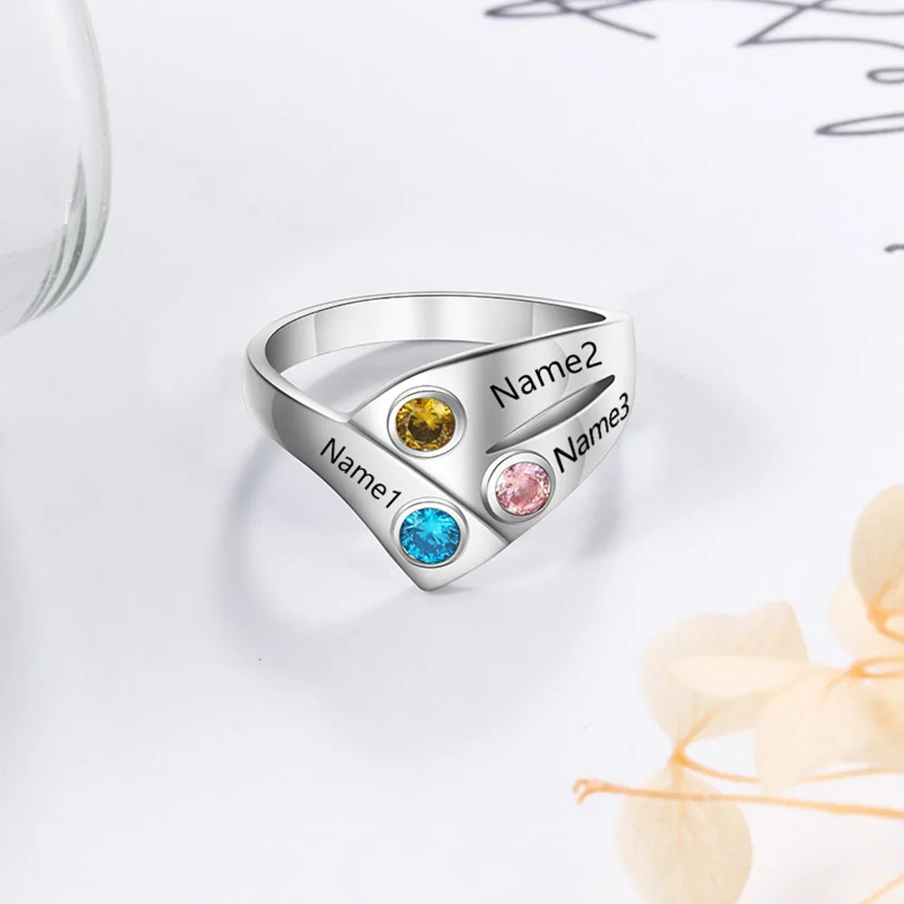 Sterling Silver Rings Customized 3 Names Ring For Women