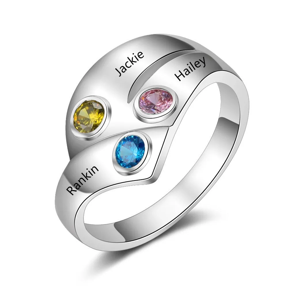 Sterling Silver Rings Customized 3 Names Ring For Women