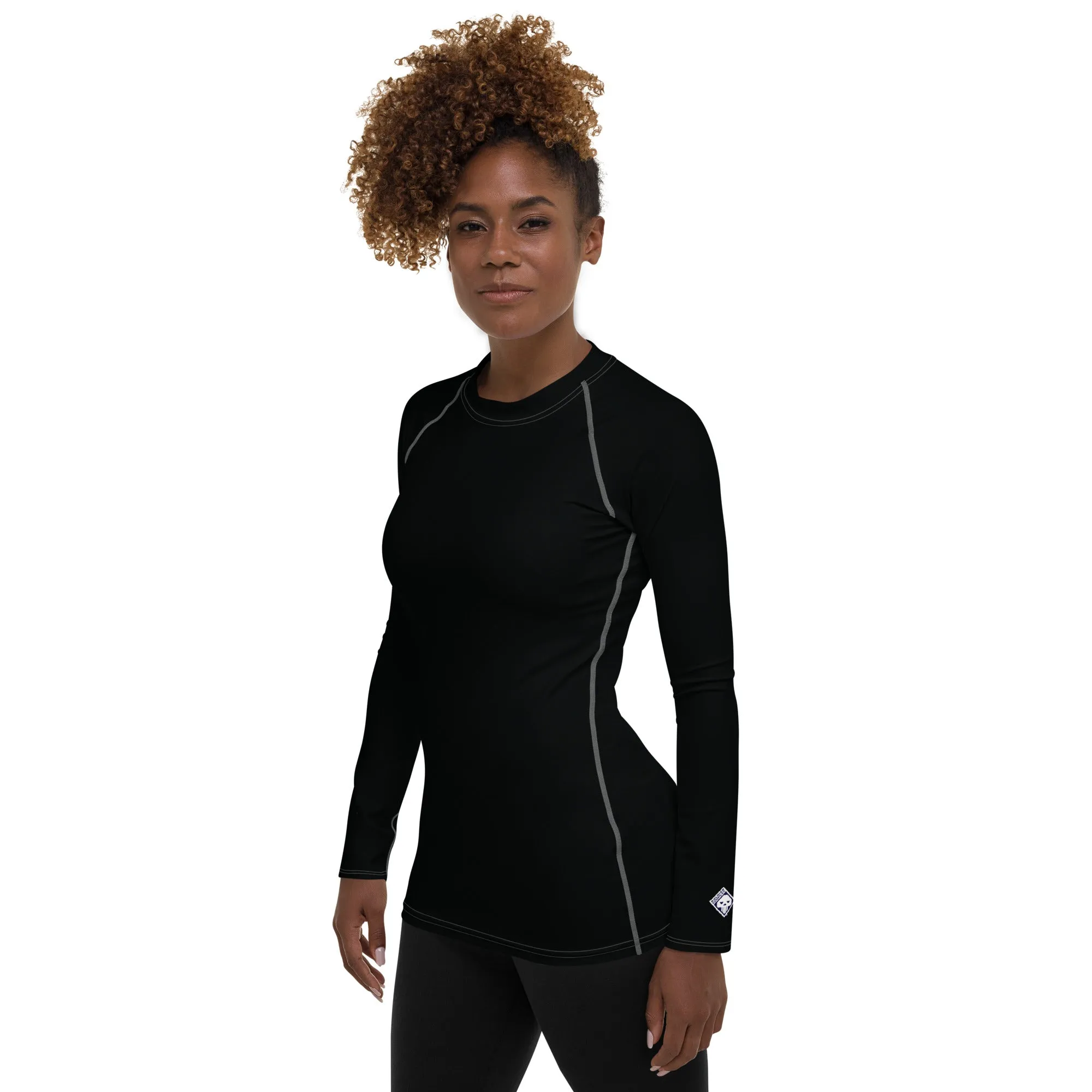 Sun-Kissed Style: Women's Solid Color Long Sleeve Rash Guard - Noir