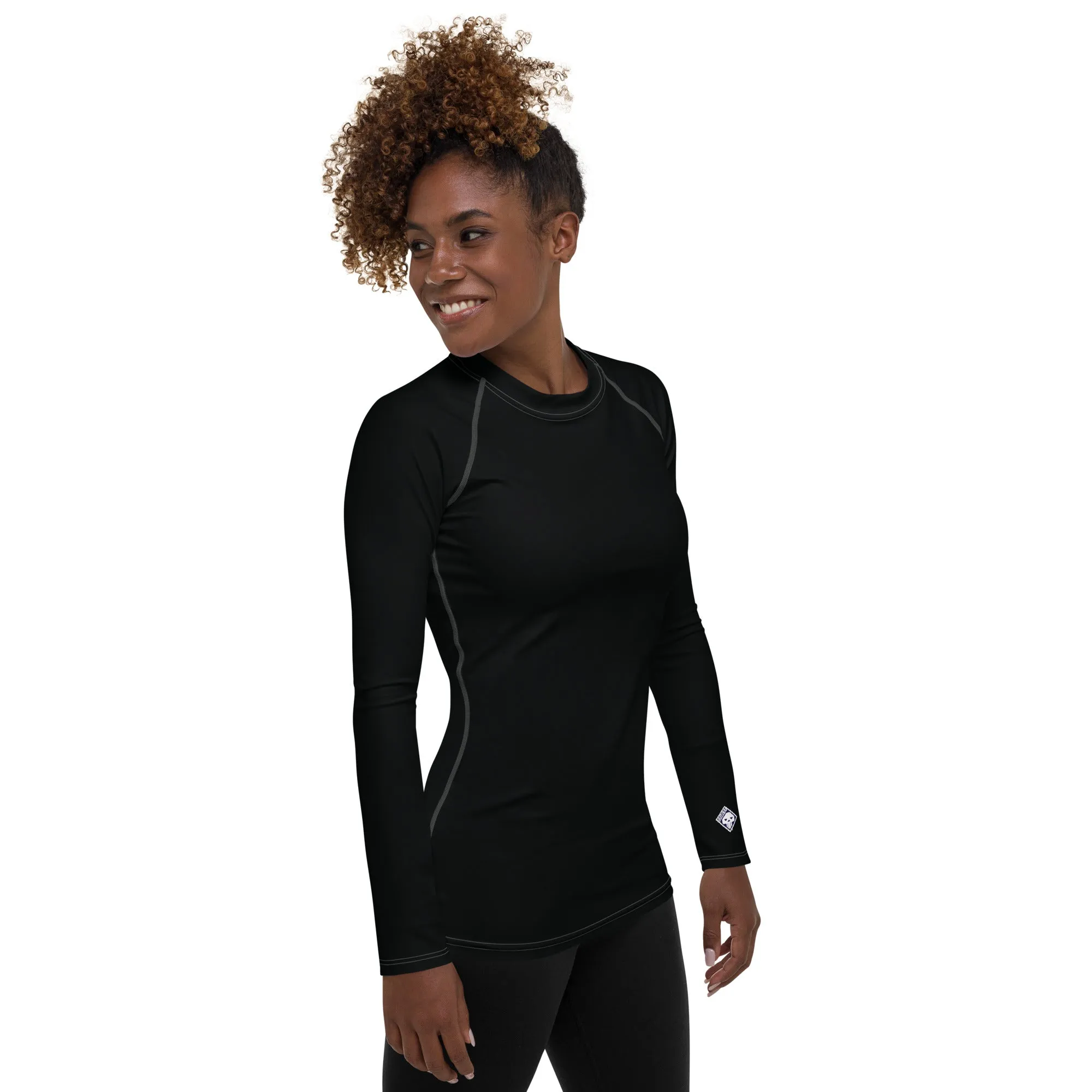 Sun-Kissed Style: Women's Solid Color Long Sleeve Rash Guard - Noir