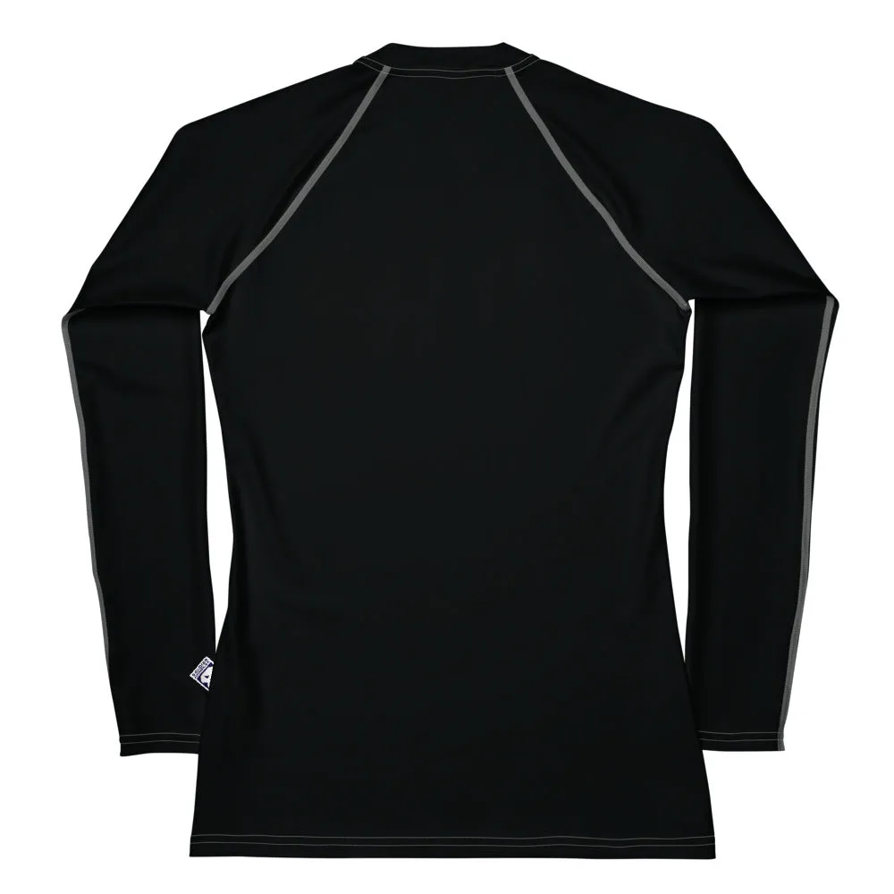 Sun-Kissed Style: Women's Solid Color Long Sleeve Rash Guard - Noir