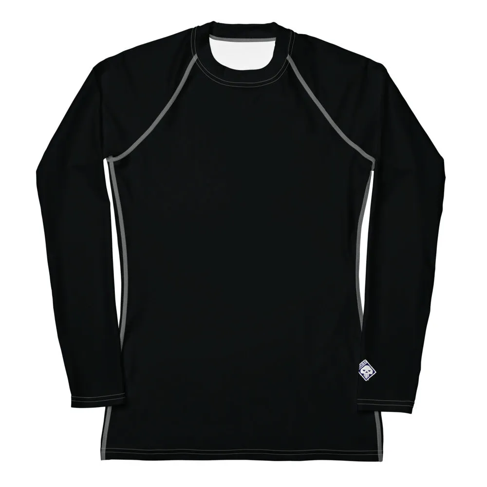 Sun-Kissed Style: Women's Solid Color Long Sleeve Rash Guard - Noir