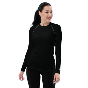 Sun-Kissed Style: Women's Solid Color Long Sleeve Rash Guard - Noir