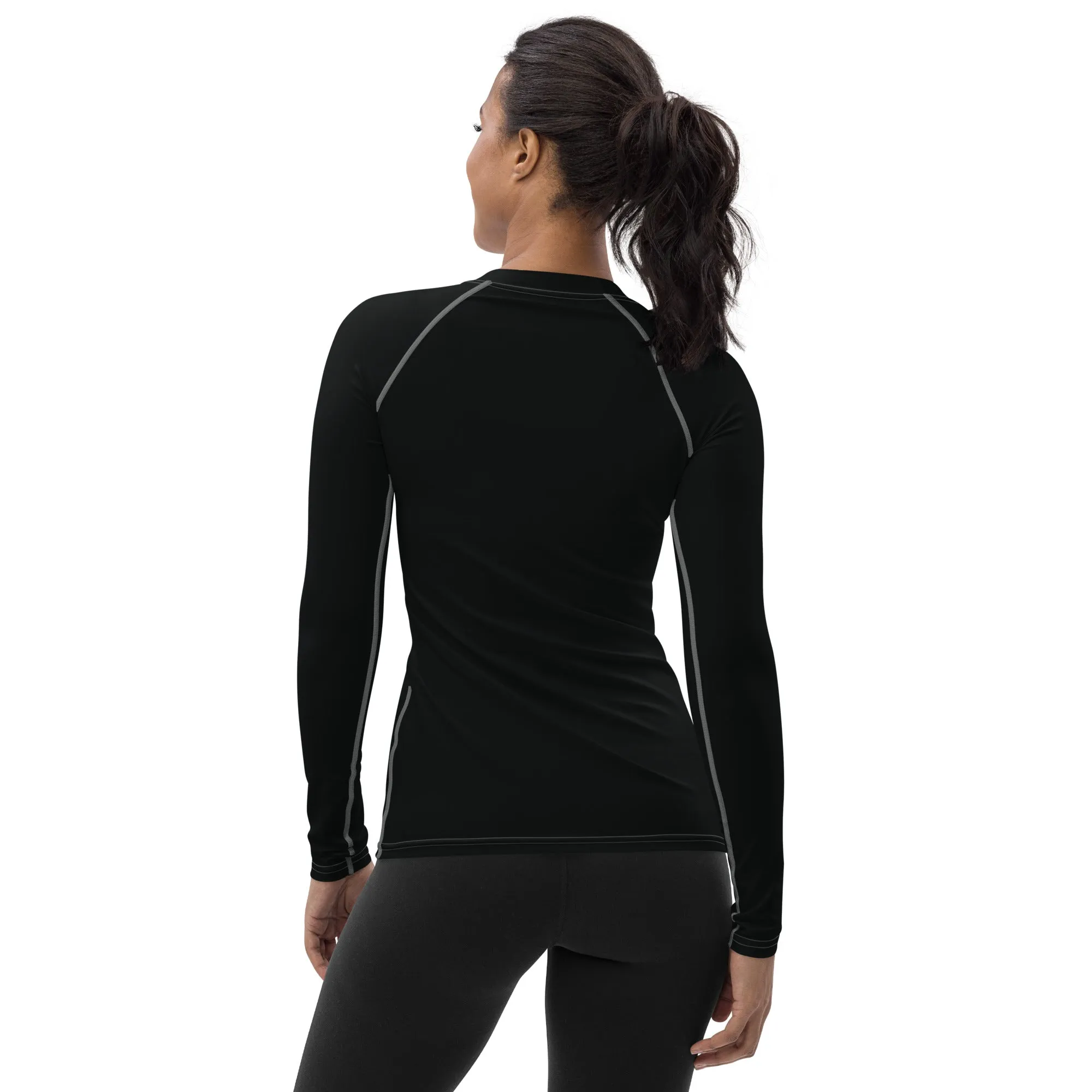 Sun-Kissed Style: Women's Solid Color Long Sleeve Rash Guard - Noir