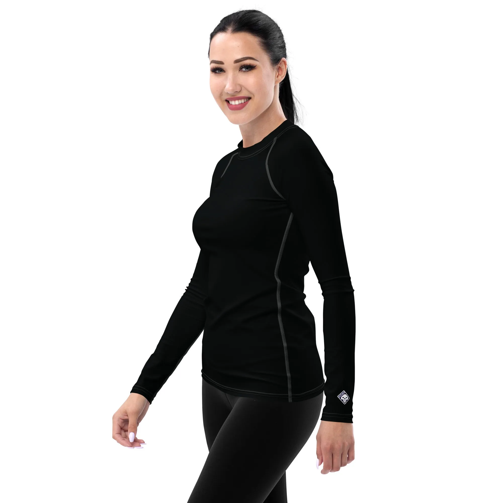 Sun-Kissed Style: Women's Solid Color Long Sleeve Rash Guard - Noir