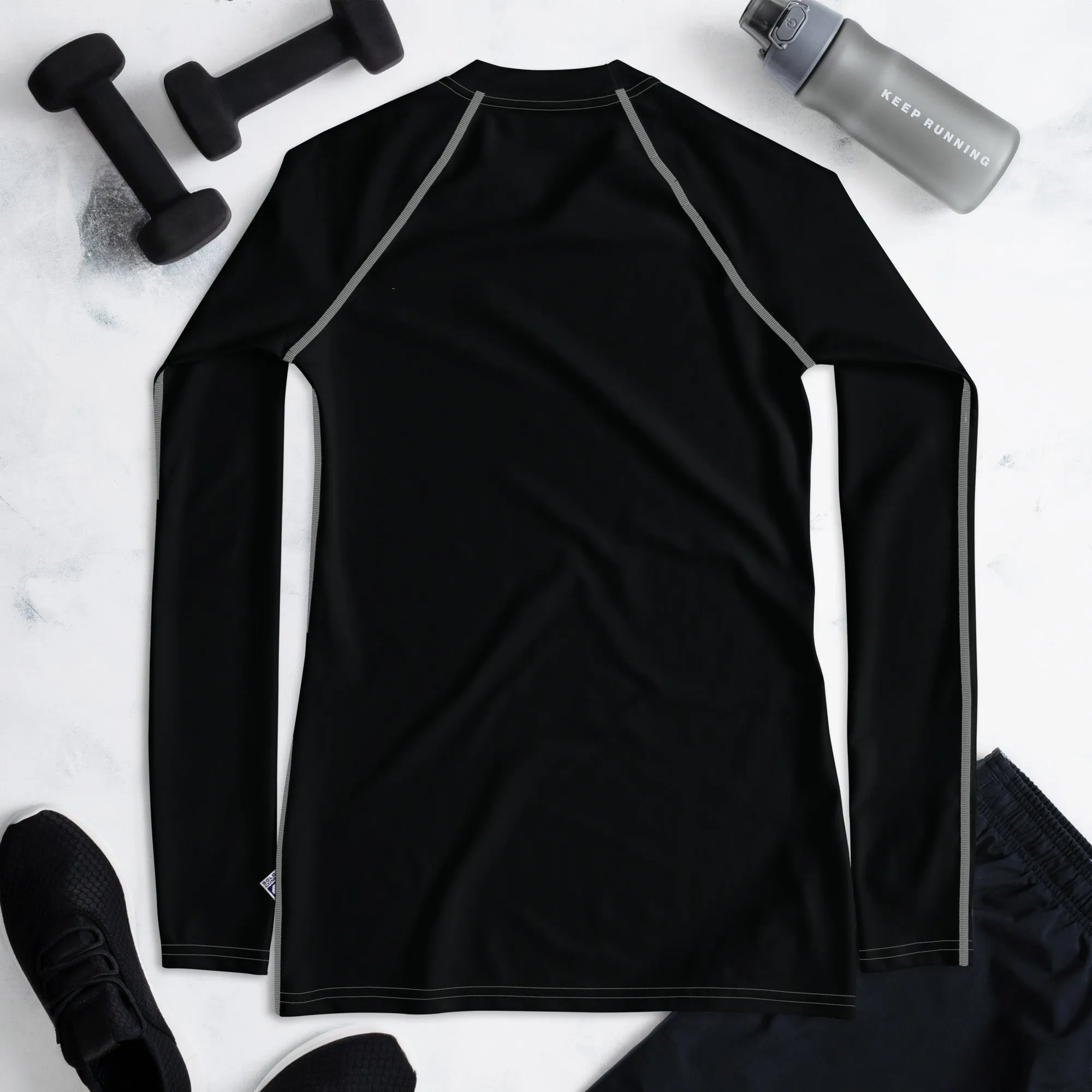 Sun-Kissed Style: Women's Solid Color Long Sleeve Rash Guard - Noir