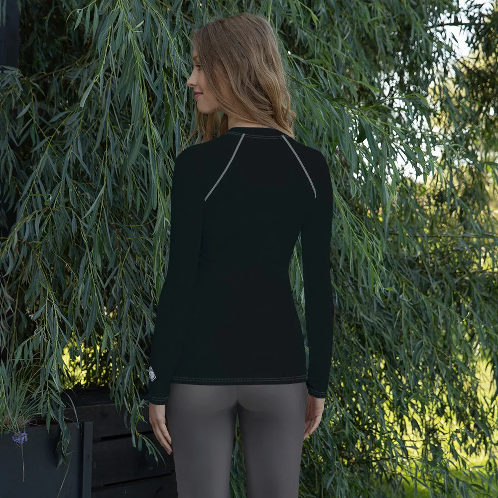 Sun-Kissed Style: Women's Solid Color Long Sleeve Rash Guard - Noir