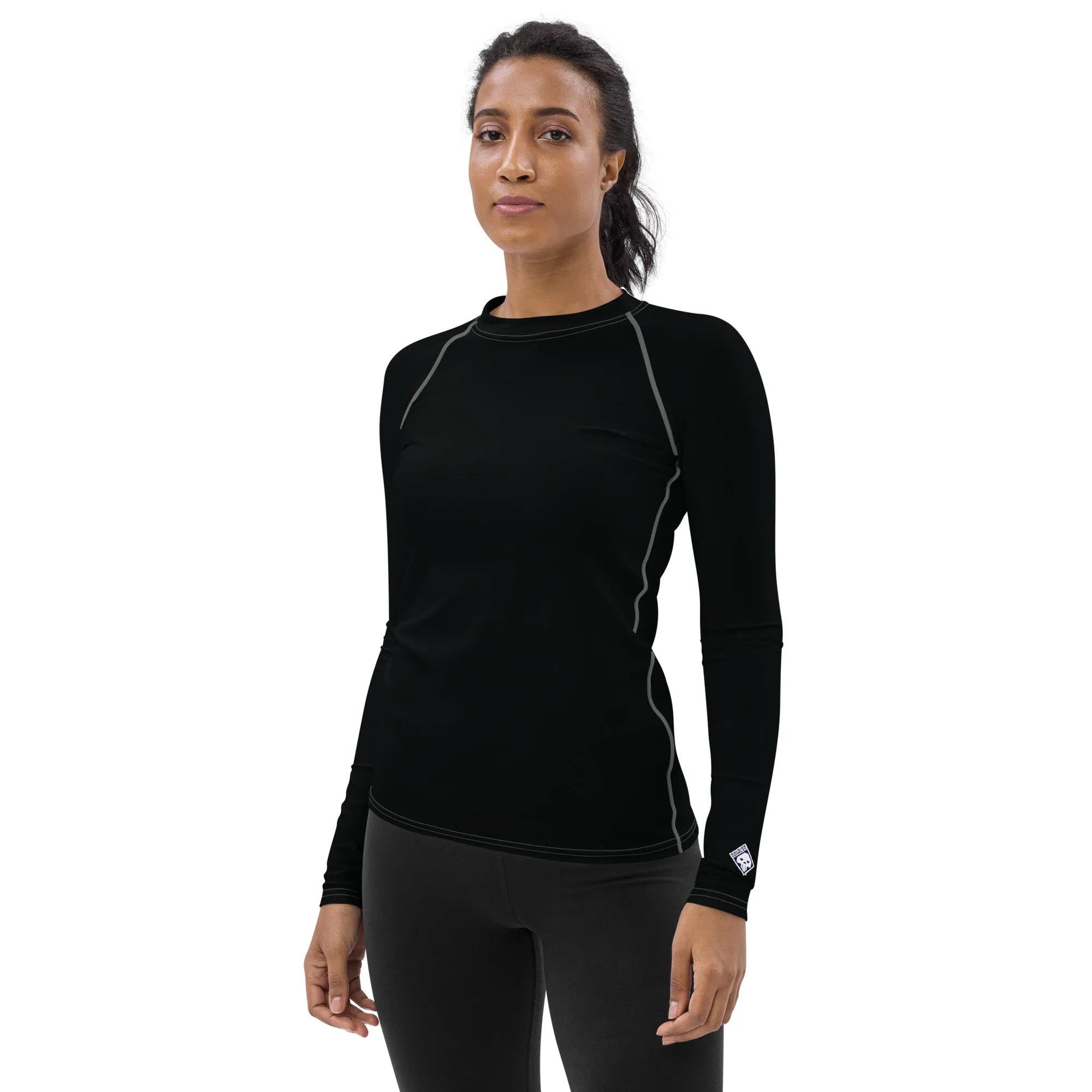 Sun-Kissed Style: Women's Solid Color Long Sleeve Rash Guard - Noir