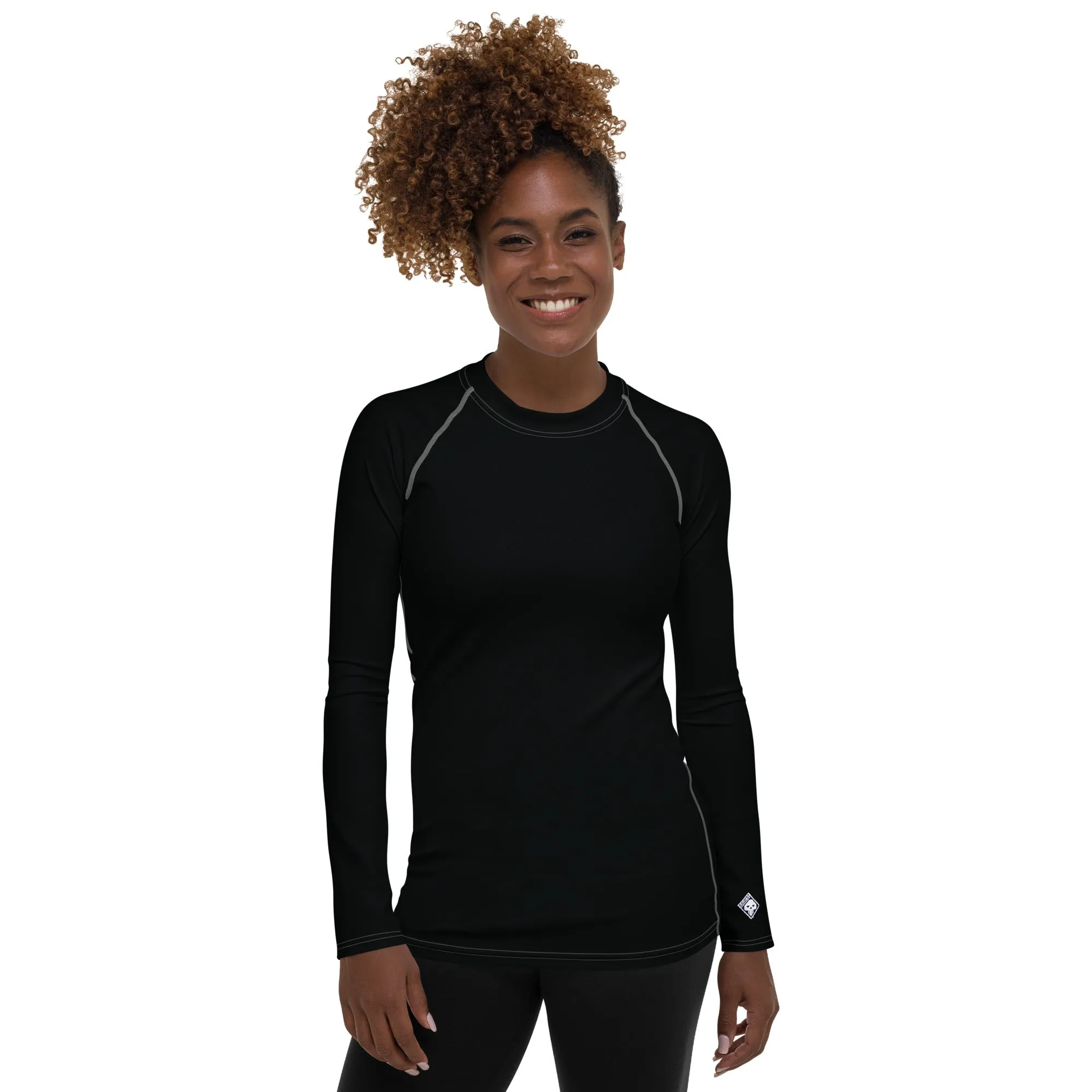 Sun-Kissed Style: Women's Solid Color Long Sleeve Rash Guard - Noir