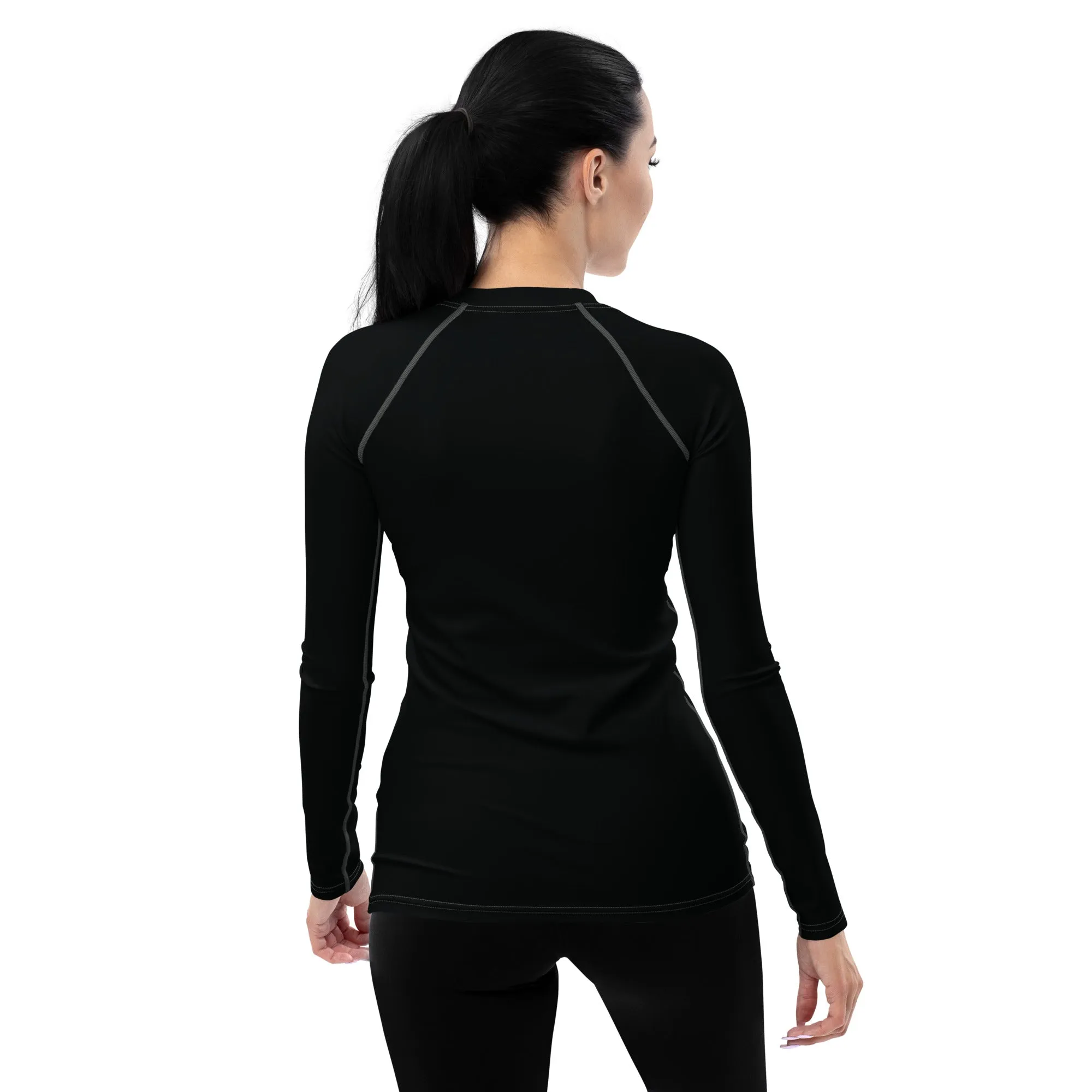 Sun-Kissed Style: Women's Solid Color Long Sleeve Rash Guard - Noir