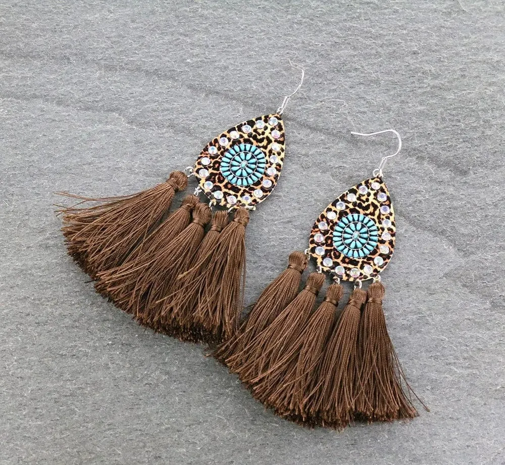 Teardrop leopard concho earrings