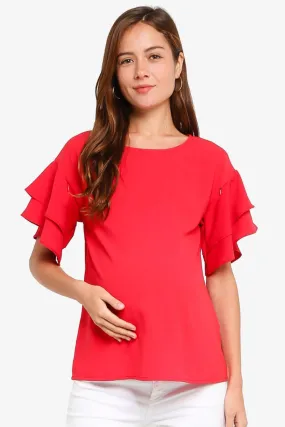 Tier Flounce Sleeves Cicilia Nursing Top Red