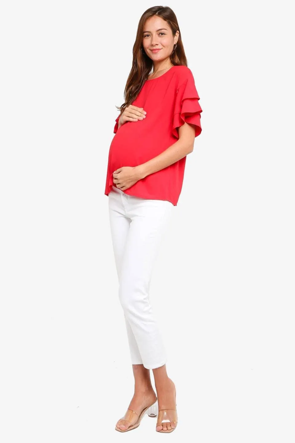 Tier Flounce Sleeves Cicilia Nursing Top Red