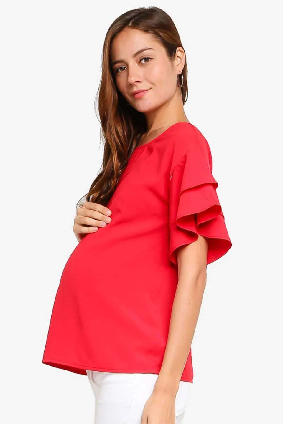 Tier Flounce Sleeves Cicilia Nursing Top Red