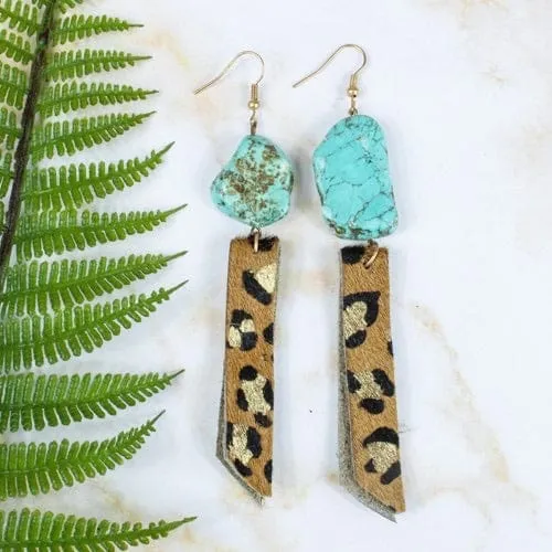 Turquoise slab leopard earrings