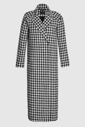 Tweed Houndstooth Suri Alpaca Maxi Raglan Sleeve Coat