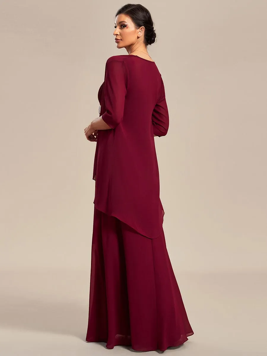 Two-Piece Square Neck Chiffon A-Line Mother of the Bride Dress