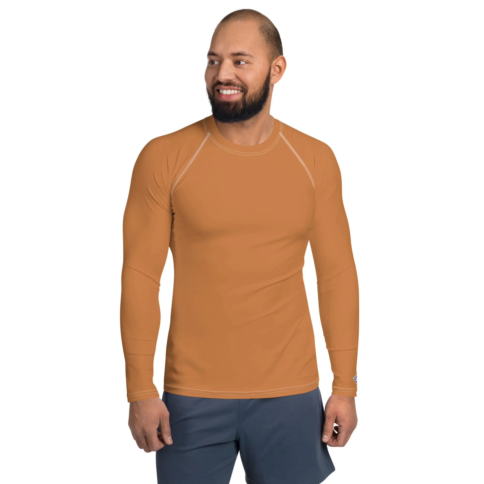 Understated Style: Solid Color Rash Guard for Men - Raw Sienna