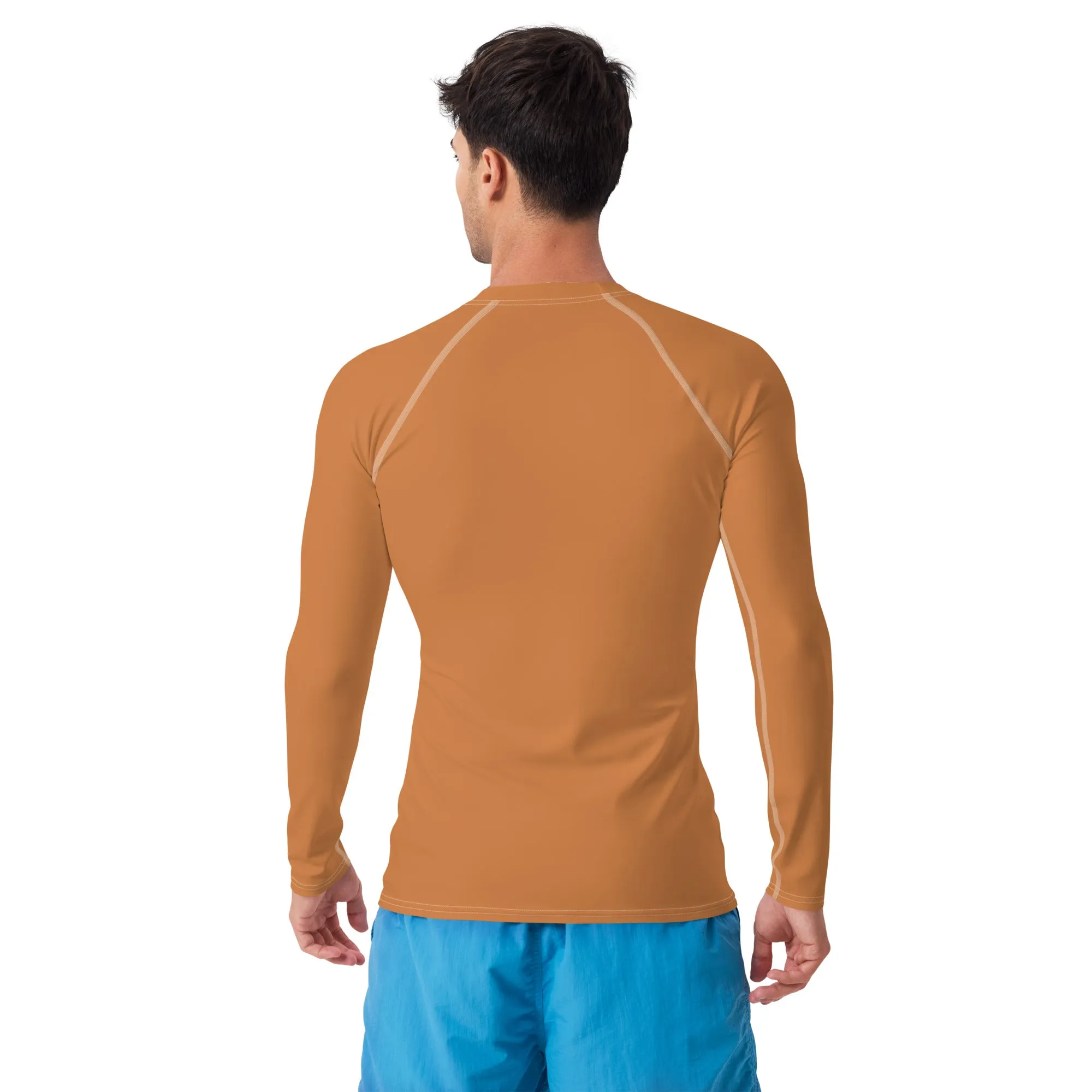 Understated Style: Solid Color Rash Guard for Men - Raw Sienna