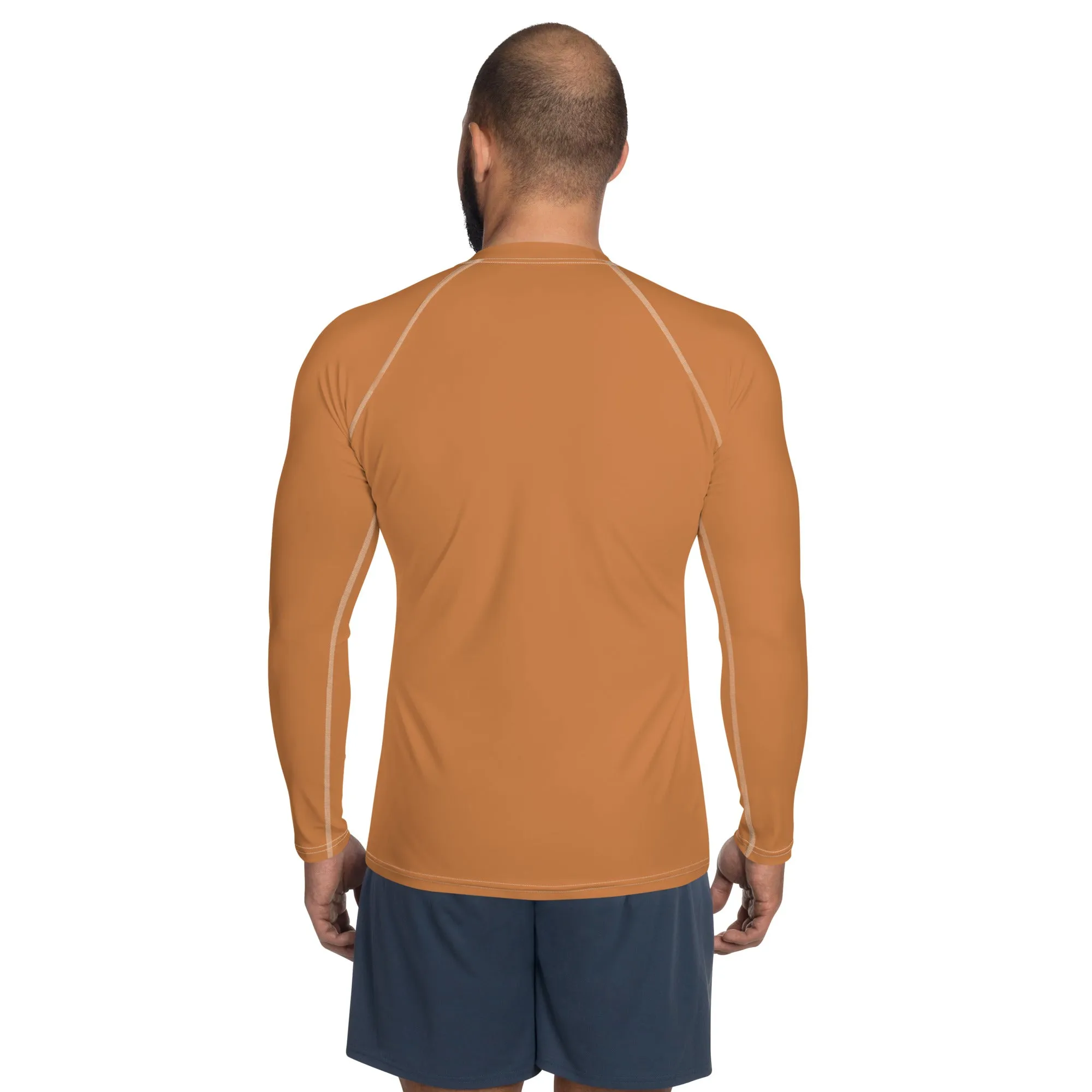 Understated Style: Solid Color Rash Guard for Men - Raw Sienna