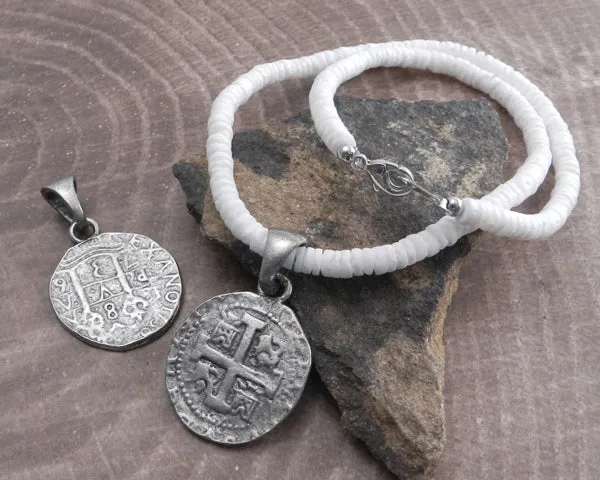 White Pukka Necklace with Celtic Coin