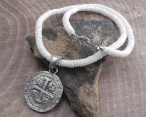 White Pukka Necklace with Celtic Coin