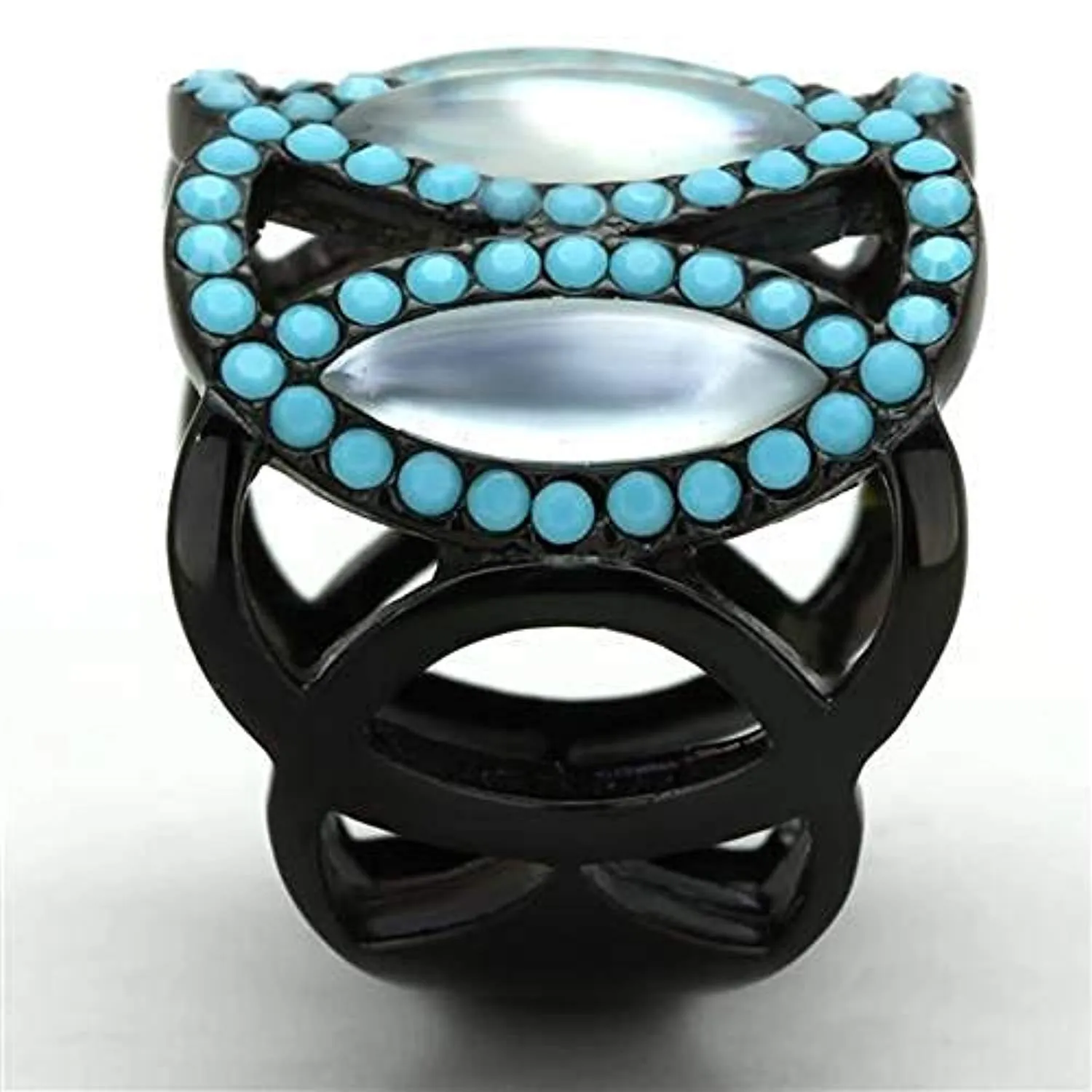 WildKlass Stainless Steel Halloween Ring IP Black Women Precious Stone White