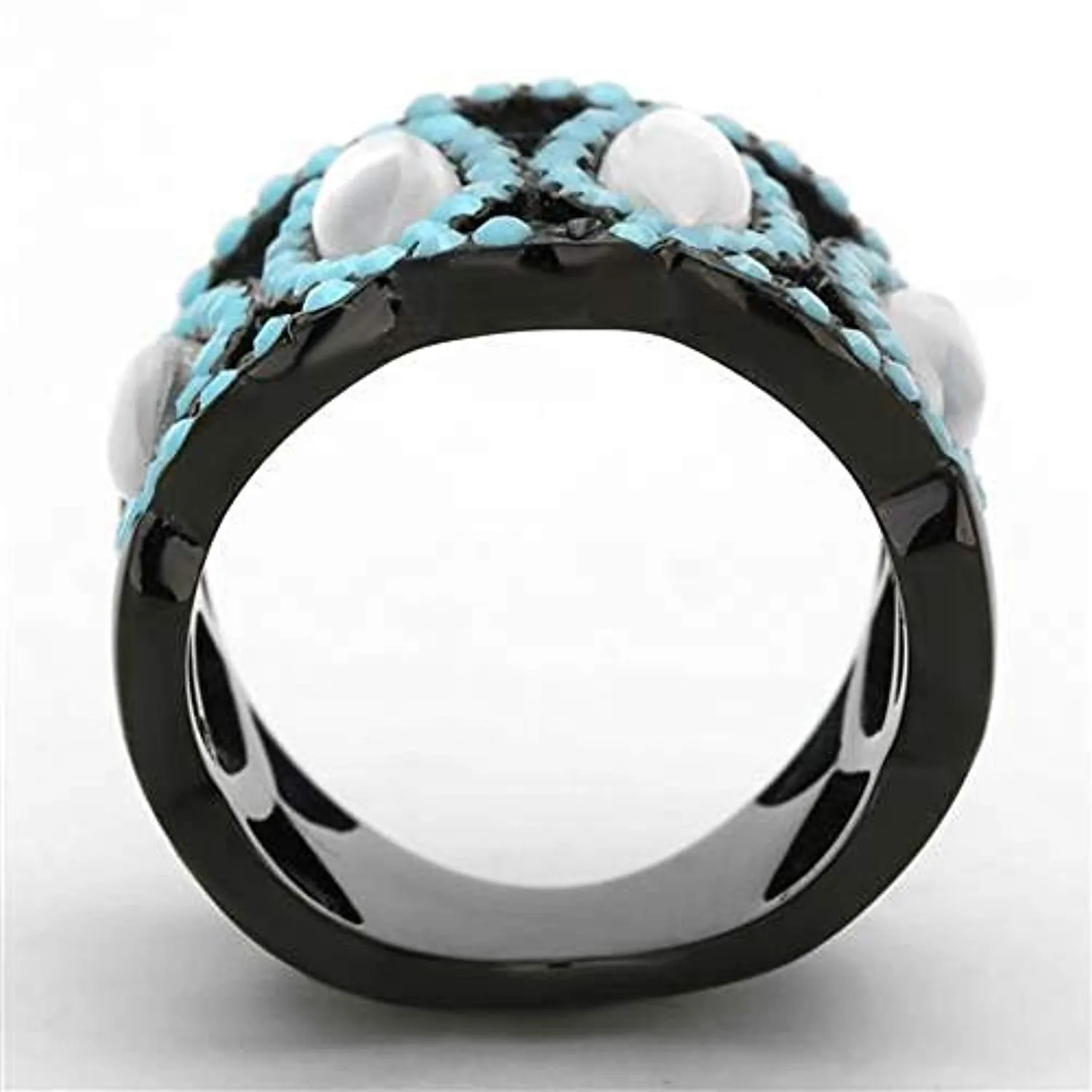 WildKlass Stainless Steel Halloween Ring IP Black Women Precious Stone White