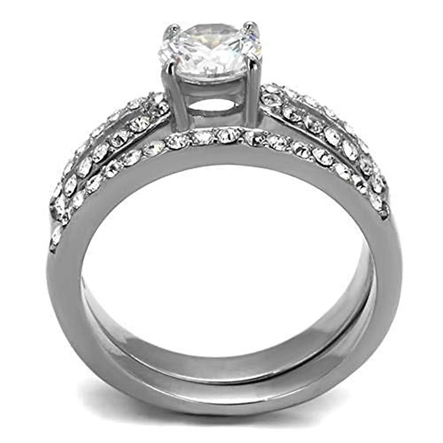 WildKlass Stainless Steel Ring High Polished Women AAA Grade CZ Clear