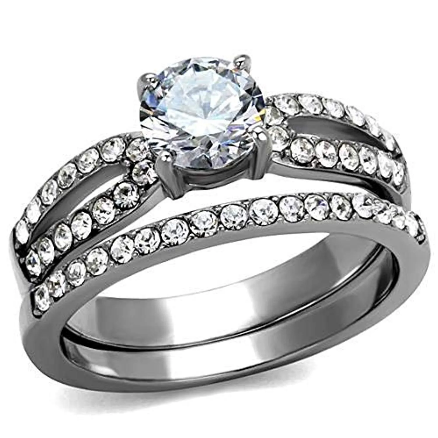 WildKlass Stainless Steel Ring High Polished Women AAA Grade CZ Clear