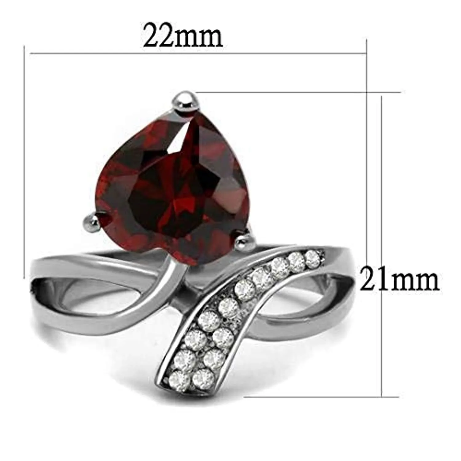 WildKlass Stainless Steel Ring High Polished Women AAA Grade CZ Garnet