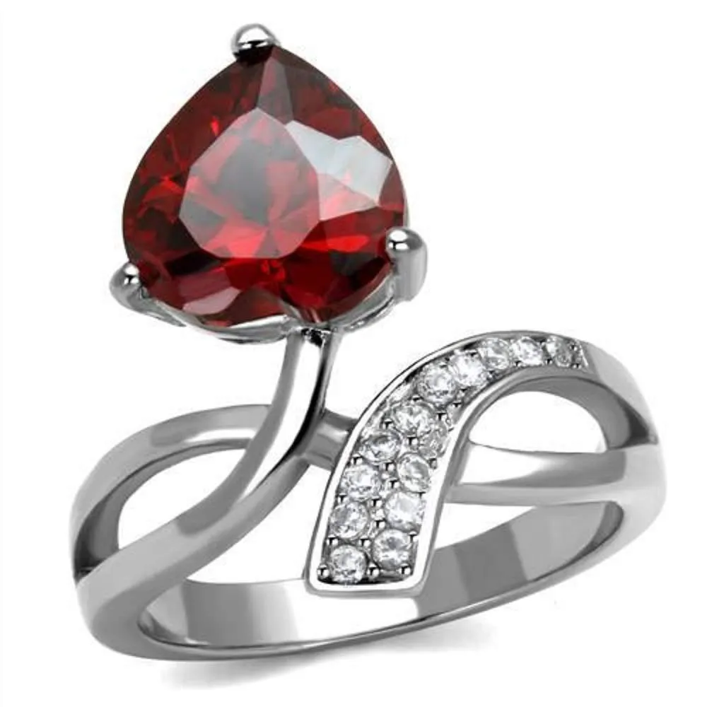 WildKlass Stainless Steel Ring High Polished Women AAA Grade CZ Garnet