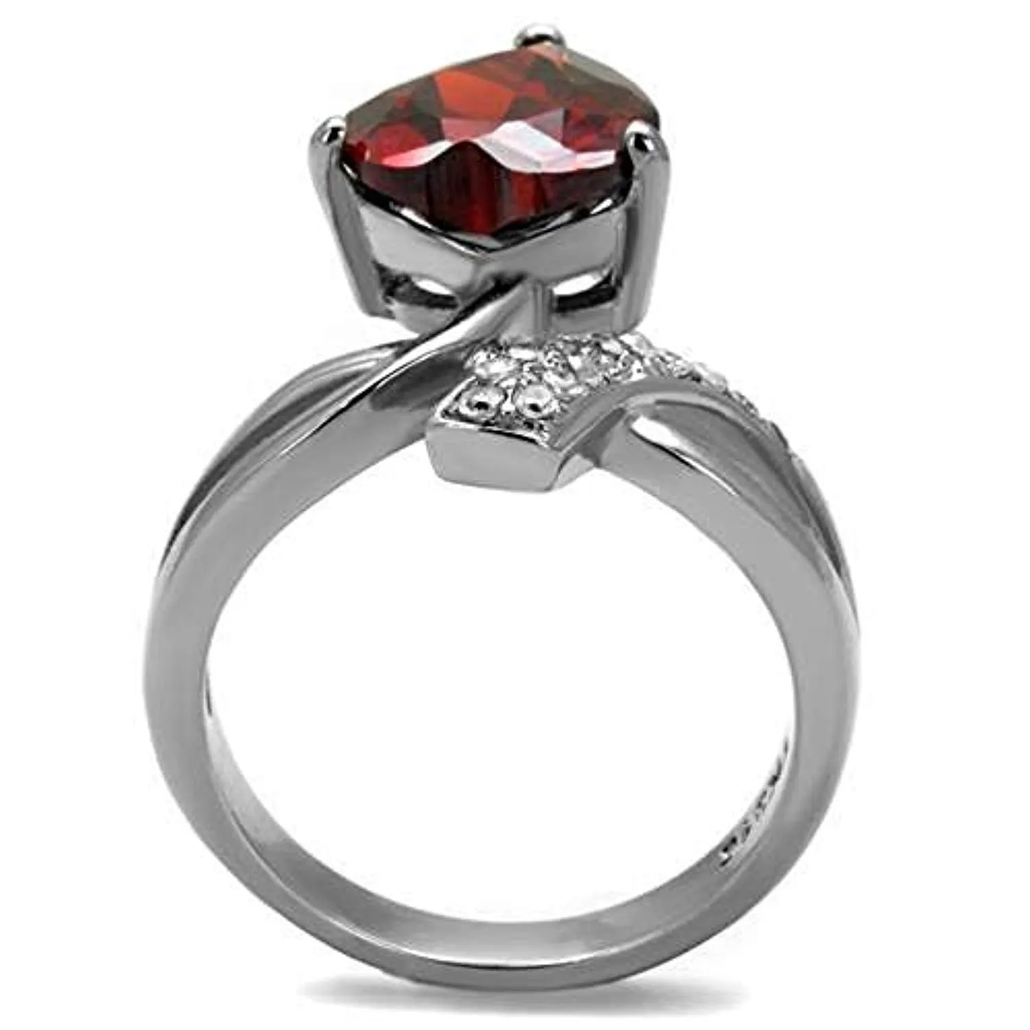 WildKlass Stainless Steel Ring High Polished Women AAA Grade CZ Garnet