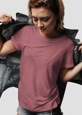 Women Solid Half Sleeve T-Shirt - Mauve Taupe